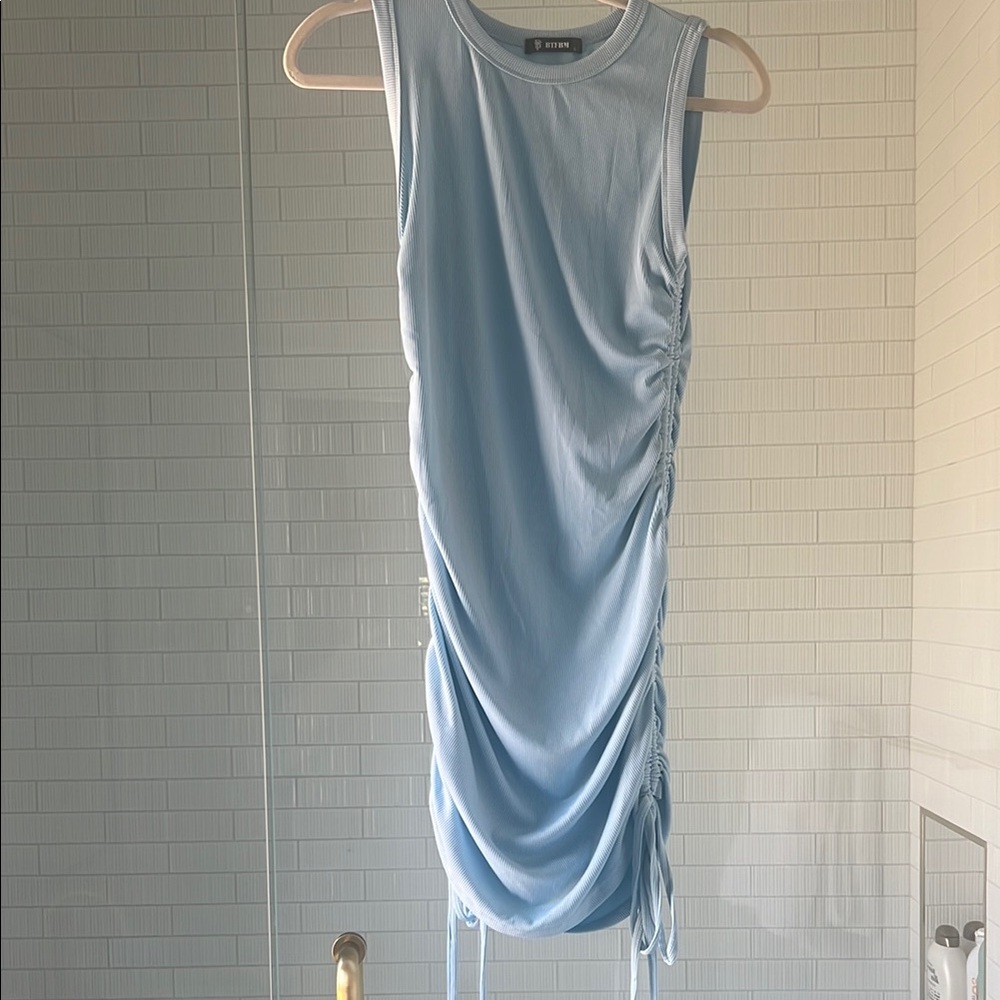 Blue Ruched Asymmetrical Bodycon Dress